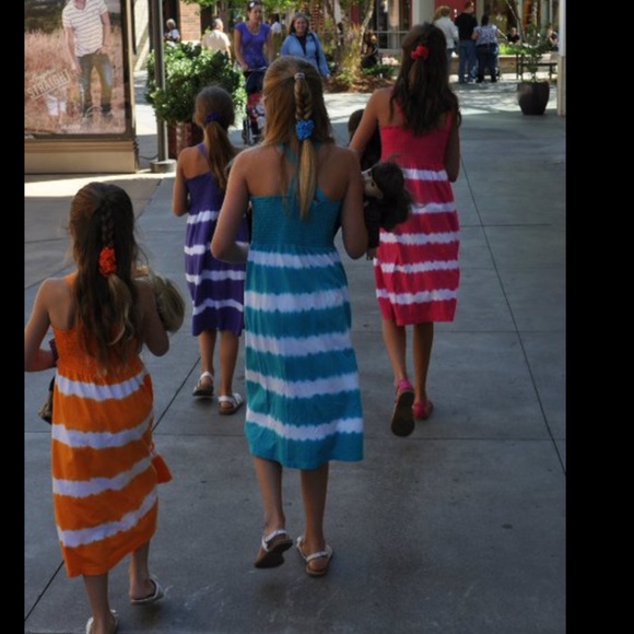 Set of 2 TIE DYE Smocked Girls Sundresses PURPLE AQUA Sisters Twins Sizes 8 10 - Picture 1 of 12